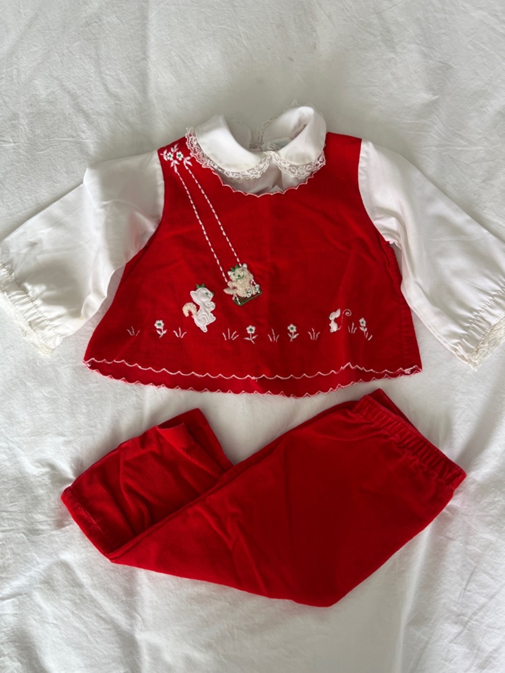 Red Two-Piece Toddler Set with White Peter Pan Collar